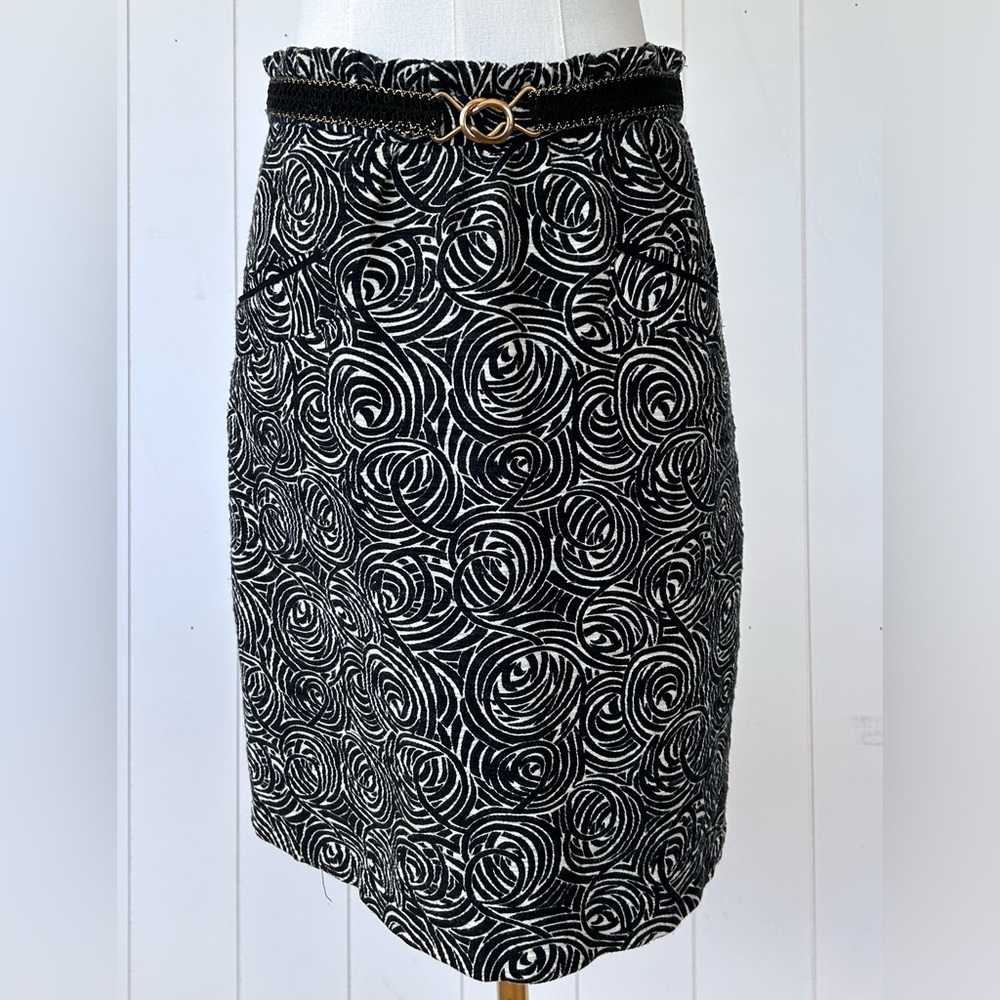 Elevenses by Anthropologie‎ Painted Night Pencil Skirt Belted Size 4